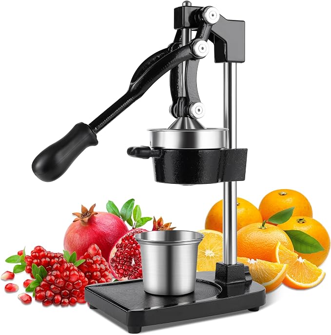Cast Iron Manual Juicer Hand Press, Lemon Squeezer, Commercial-Grade Citrus Press Suitable for Oranges, Lemons, Limes, and Pomegranates Easy to Clean Includes Stainless Steel Cup, Black by CVGVJY