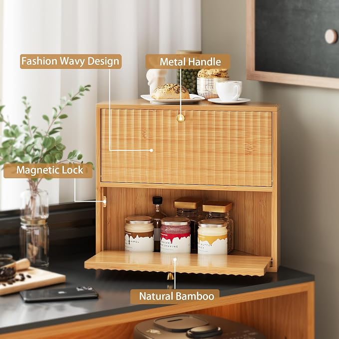 Trironsun Corner Bread Box for Kitchen Countertop Bamboo Two Layer Large Capacity Bread Storage Bin Vintage Storage for Homemade Bread (Natural Bamboo) - Image 7