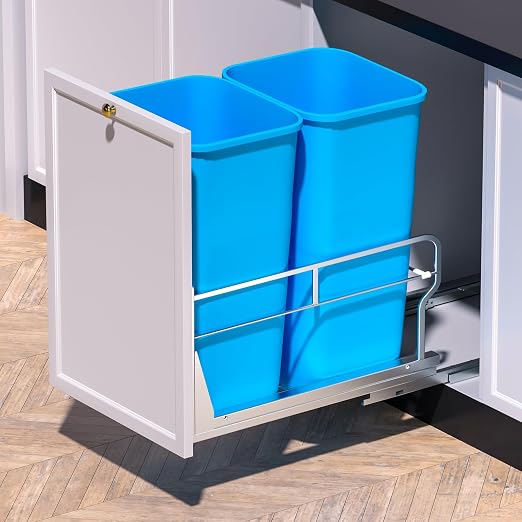 Insputer Dual Pull Out Trash Can Under Cabinet with Soft-Close Slides, Heavy Duty Under Sink Trash Can Kit for Kitchen Sink, Laundry, Garbage Can Not Included, Requires 17" W X 24" D Cabinets by Insputer