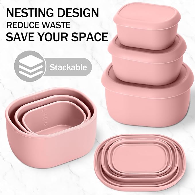 12 Pcs Silicone Food Storage Containers with Lids,Macaroon Color | Reusable, 3 Size Silicone Lunch Box Bento, Freezer Dishwasher Safe, 6.7oz, 10oz, 20oz - Image 3
