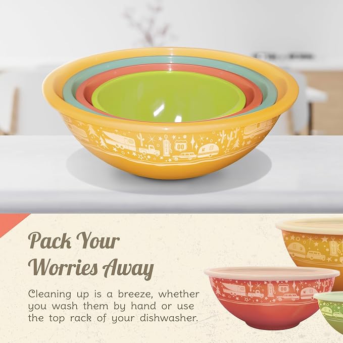 Melamine Bowls with Lids - 4 BPA Free Nesting Bowls with (New and Imporved) Lids Set for Indoor & Outdoor Dining - Sturdy, Lightweight, & Top Shelf Dishwasher Suitable Camping Bowl Set - Image 7