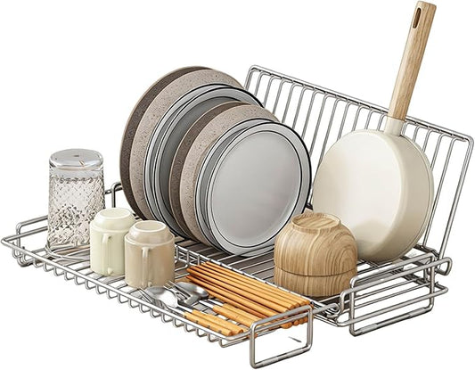 Dish Drying Rack Stainless Steel Collapsible Foldable Small Dish Rack Countertop Portable Drainer for Kitchen Dorm RV Campers Travel Trailer Space Saving by Unknown