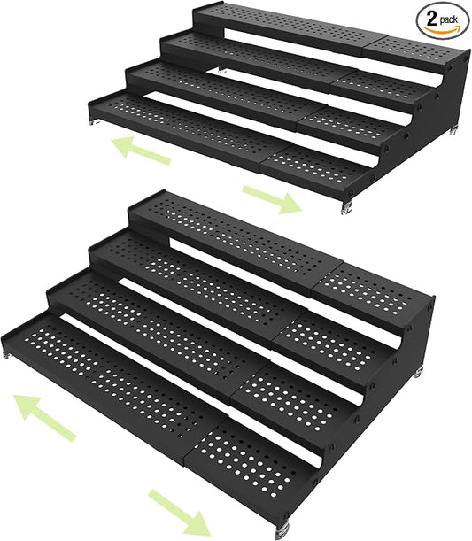 Expandable 4-Tier Spice Metal Shelf Rack, Black, 2 Packs | Kitchen Cabinet and Pantry Organizer, Seasoning Storage, Countertop Organization by Unknown