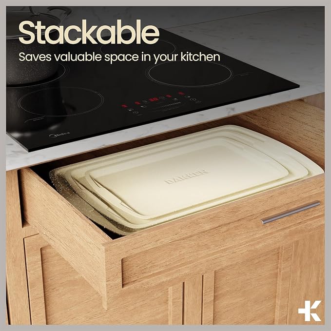 White Marble 10-Piece Bakeware Sets, Nonstick Carbon Steel Baking Sheet & Pans, Stackable Space-Saving Bakeware, Dishwasher Safe, Stain-resistant, PFOAPFOSPTFE Free, Oven Safe Up To 450°F (230°C) - Image 6