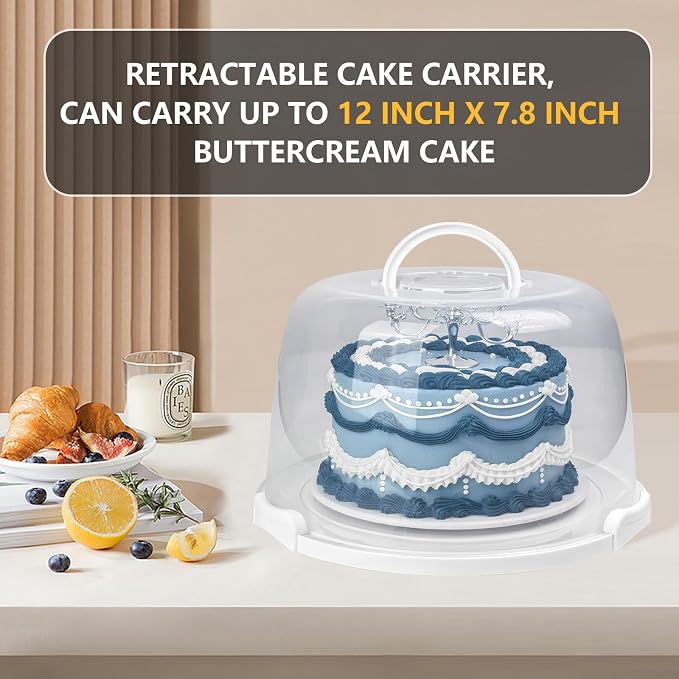 TMRIOPELP Tall Cake Carrier with Lid and Handle Insulated Cake Container Cake Transport Carrier Ideal for Pies Cupcakes and Pastries Perfect for Safe and Secure Cake Delivery (Grey, 12 inch) - Image 3