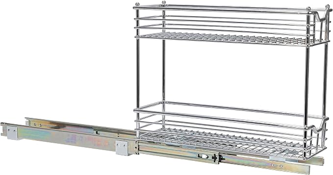 Household Essentials Glidez 2‑Tier Multipurpose Chrome‑Plated Steel Pull‑Out/Slide‑Out Under Cabinet Organizer, Chrome Finish - Image 9