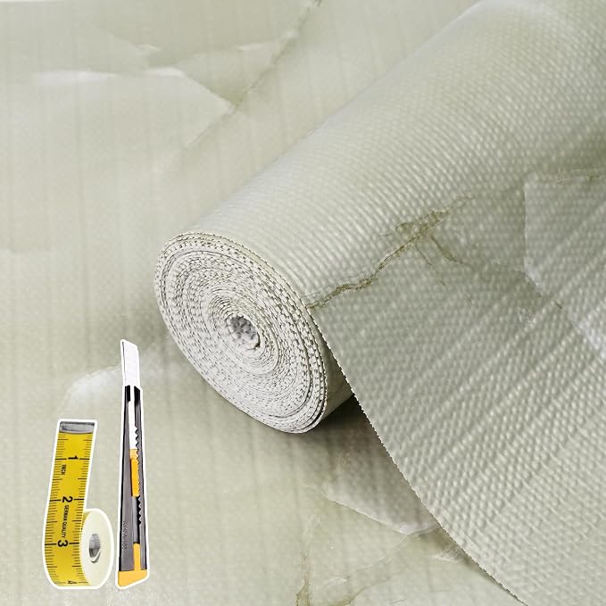 2-Layer Drawer and Shelf Liner for Kitchen Cabinet: 23.6in X 20Ft Non Slip | Waterproof Shelf Paper Non Adhesive Refrigerator Liners Cyan Marble Easy Liners for Bathroom with Knife Tape Measure by Kimhan