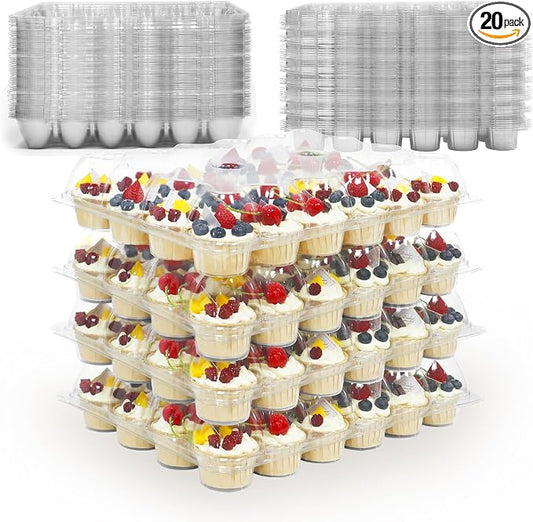 WIKDAY Plastic Cupcake Containers, 24 Count x 20 Sets | Clear Cupcake Holder with Lids, Disposable Cupcake Carrier for Bakery, Storage Box for Parties, Bake Sale Packaging by WIKDAY