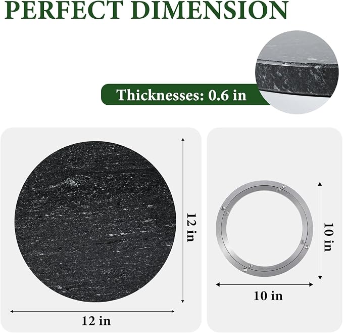 12'' Black Marble Lazy Susan Marble Turntable for Kitchen Dinning, Granite Lazy Susans Organizer for Cabinet, Serving Rotation Spinning Tabletop Organizer Swiveling, Spice Rack Storage - Image 2