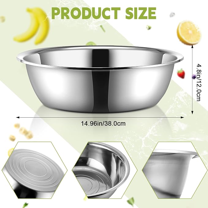 Yungyan 2 Pieces Large Mixing Bowl Stainless Steel Oversized All Purpose Steel Bowl Metal Bowl for Serving Baking Marinating for Home Cooking or Commercial(14.46 Quarts) - Image 2