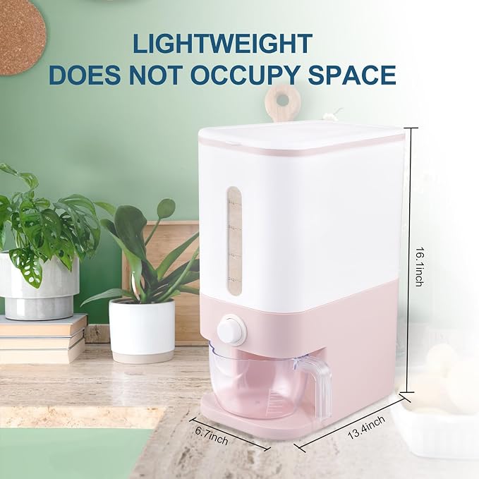 Rubtlamp 22.5-25 Lbs Pink Rice Dispenser, Rice Storage Container, Pink Rice Storage Container with Measuring Cup, Rice Holder Bucket for Household Kitchen Rice Soybean Corn - Image 8