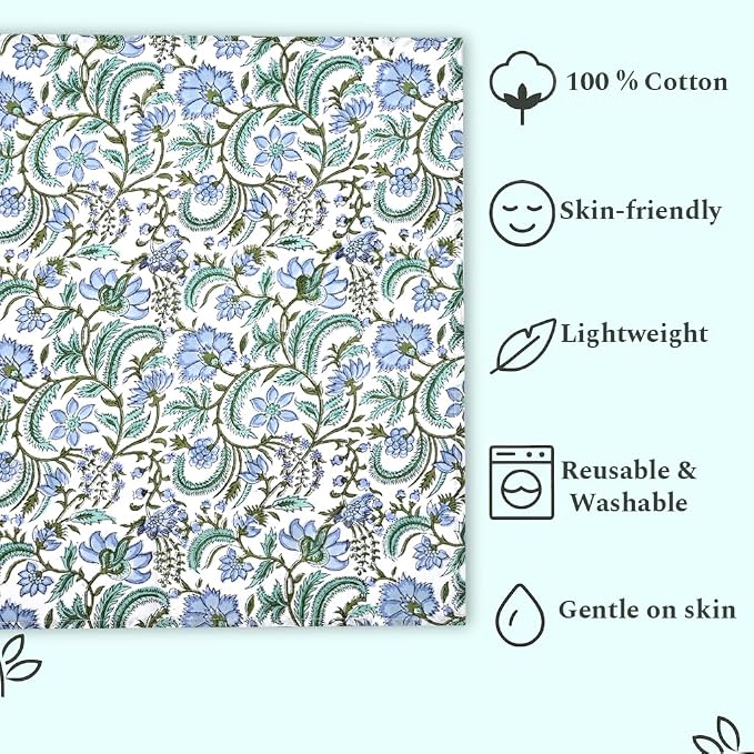 Columbia Blue Hand Block Print 100% Cotton Napkins 18" x 18" (Set of 4) Reuseable Kitchen Napkins Cloth Decor Dinner Party Wedding Cocktail Gift for Spring, Easter, Summer - Image 6