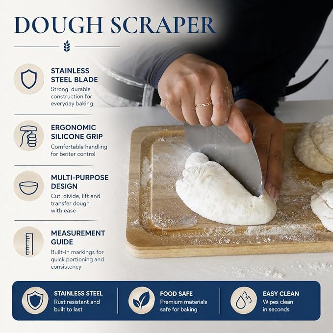 Complete Sourdough Starter Kit, 2 Bannteon Bread Proofing Baskets 9" & 10", UFO Bread Lame, Food Scale, Starter Jar, Silicone Baking Mat, Stainless Steel Dough Scraper and Flour Sifter, Recipes - Image 7