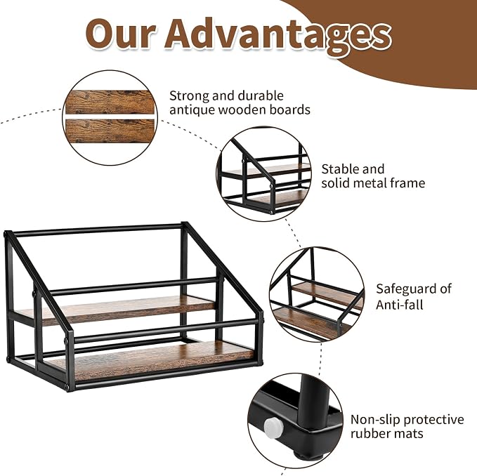 YQBRAO 2-Tier Coffee Syrup Organizer, 8-Bottle Rack, Rustic Brown | Holds up to 8 bottles in two raised rows for coffee bars, kitchens, counters, and beverage stations. - Image 4