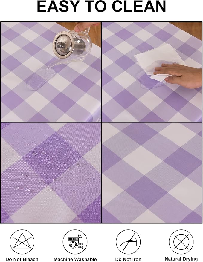 Cupuamon 2 Pack Waterproof Polyester Fabic Round Checkered Tablecloth，60 Outdoor Table Cloth，Oil Stain Prevention Table Cloth for Pinics and Parties（Lavender and White） - Image 3