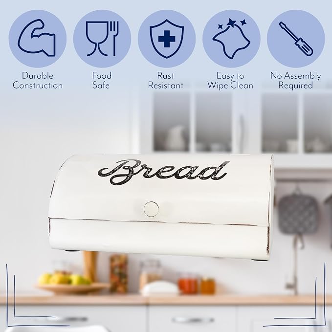 AuldHome Design Rustic White Bread Box; Farmhouse Vintage Enamelware Countertop Bread Bin - Image 7