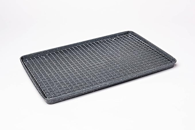 David Burke 17x11 Cookie Sheet with Chrome Cooling Rack – Carbon Steel, PFTE & PFOA Free, Oven Safe, Non-Toxic, Perfect for Baking and Roasting – Gray Speckle - Image 3
