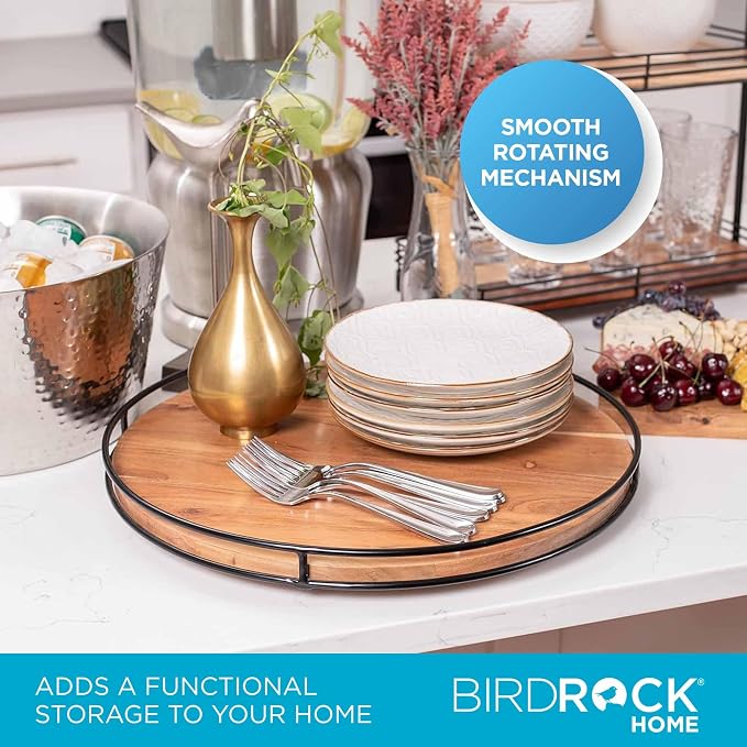BIRDROCK HOME 18” Wooden Lazy Susan - Espresso - Iron Edges - Table Top Turntable - Cabinet or Pantry Organizer - Decorative Spice Rack Medicine Cleaning Spinning Table - Wood - Image 5