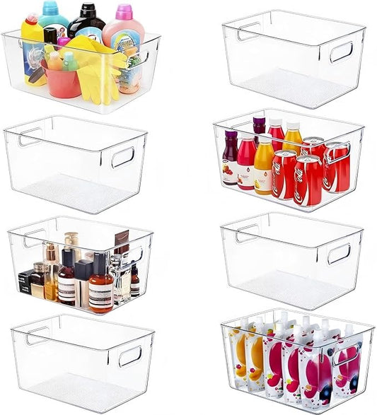 SKTEET Set of 8 Large Clear Plastic Storage Bins (8L), Storage Containers for Pantry Organization and Kitchen Storage Bins,Home Edit and Cabinet Organizers by SKTEET