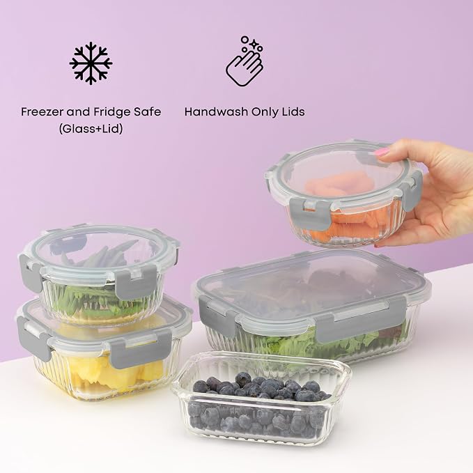 JoyJolt 24pc Borosilicate Glass Storage Containers with Lids | 12 Airtight/Freezer Safe Food Storage Containers for Pantry and Kitchen | Meal Prep Container for Lunch | Glass Tupperware Set - Image 6