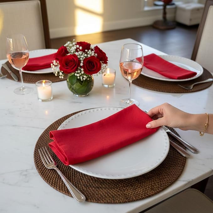 Linen Napkins –100% French Flax – Stonewashed Pure Linen Cloth Napkins - Size 18 Inch x 18 Inch – Set of 4 (Rich Red) - Image 5
