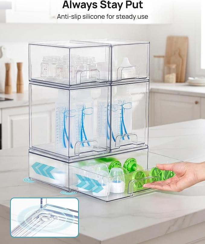 Vtopmart Stackable Storage Drawers Set of 9, Clear Plastic Organizer Bins for Baby Bottle, Beauty Supplies Storage, Ideal for Kichen Countertop, Vanity, Bathroom, Cabinet, Pantry Organization - Image 7