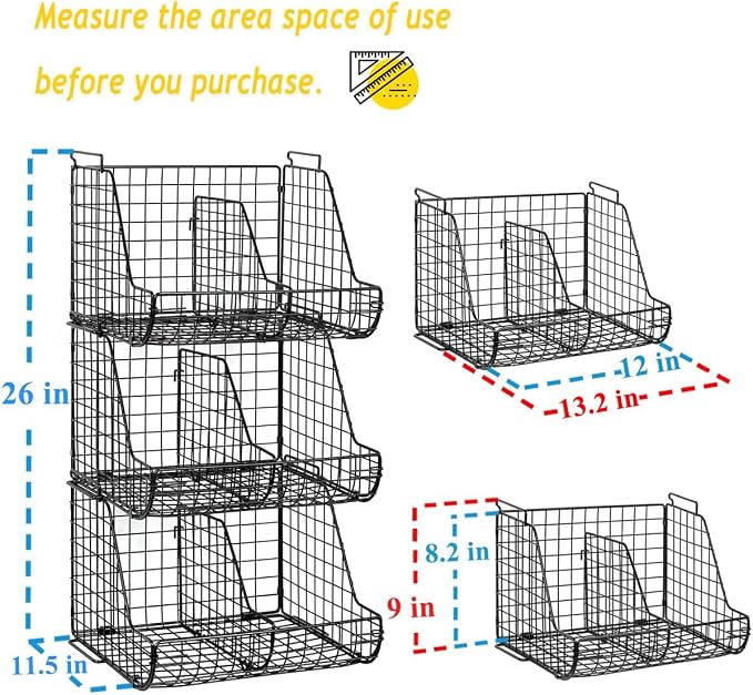 Stacking Can Dispensers 3 Tier with 3 Divider, Large Pantry Can Organizer, Beverage Drink Pop Soda Can Storage Basket, Can Holders for Pantry, Canned Food Rack Wire Bins for Kitchen Cabinet (3-Pack) - Image 8
