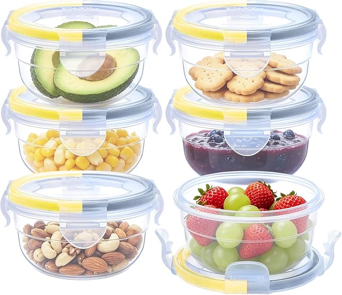 KIGI Small Round Food Storage Containers, 1.26 cup /10 oz, 6 Pack | Plastic Bowls with 4-Sided Locking Lids for Snacks, Meal Prep and Lunch,Leak-Proof & Airtight, BPA-Free, Freezer Safe by KIGI