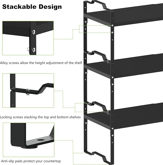 Jojocross Expandable Shelf for Cabinet Organizer Adjustable Stackable Spice Rack at Kitchen and Bathroom More, Counter Countertop Cupboard Organization Pantry Storage(LARGE/2PACKS/BLACK) - Image 7
