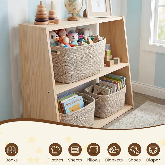 Storage Baskets for Organizing, 14 x 10 x 9” Closet Shelf Woven Baskets, Square Bins with Handles, Cotton Rope Basket for Clothes, Office, Room, Brown 4 Pack - Image 7