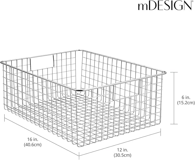 mDesign Metal Wire Food Storage Basket Organizer with Handles for Organizing Kitchen Cabinets, Pantry Shelf, Bathroom, Laundry Room, Closets, Garage - Concerto Collection - 2 Pack - Chrome - Image 4