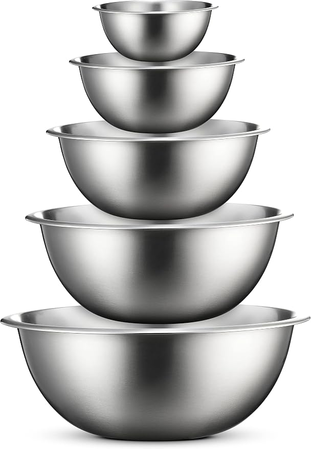 FineDine Stainless Steel Mixing Bowls (Set of 5) Stainless Steel Mixing Bowl Set - Easy To Clean, Nesting Bowls for Space Saving Storage, Great for Cooking, Baking, Prepping by FINEDINE