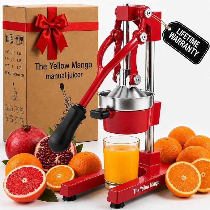 Kitchen Cast Iron Juicer - Manual Citrus Press & Orange Squeezer - Easy-to-Clean Heavy Duty Manual Juicer, Professional Citrus Juicer - Orange Juicer - Stainless Steel Lemon Squeezer (Red) by Unknown