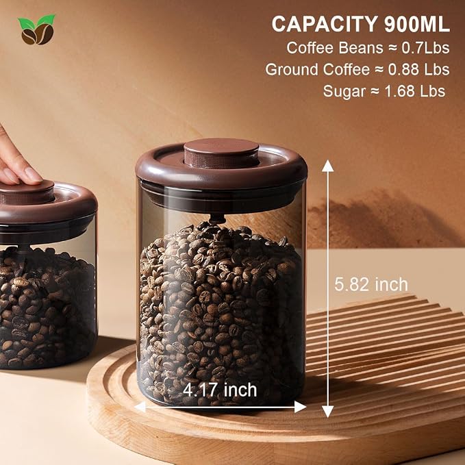 Glass Coffee Canister 900ml x 2 Jar, Airtight Food Storage Container with Pop Lid, Kitchen High Borosilicate Glass Contianers For Tea Coffee Bean Sugar - Image 5