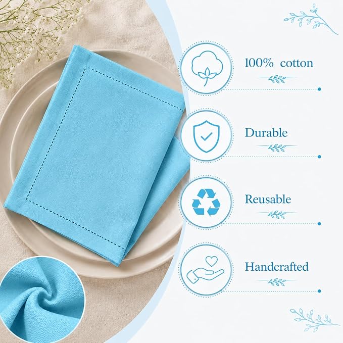 Cotton Cloth Napkins Set of 12, 18x18 Cotton Napkin Cloth Washable, Soft, Reusable Napkins for Wedding, Parties, Christmas, Thanksgiving, Everyday Use (Light Blue) - Image 5