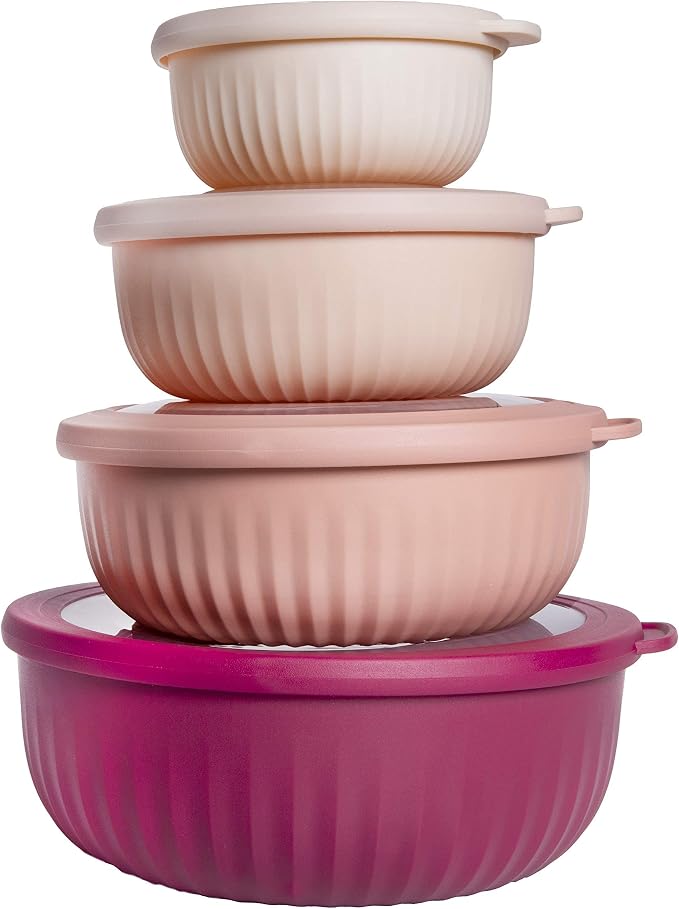 COOK WITH COLOR Prep Bowls with Lids- Wide and Deep Nesting Plastic Small Mixing Bowl Set with Lids, 8 Piece Set - Wide Bowls, Rose by CookwithColor
