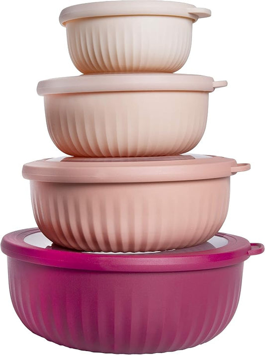 COOK WITH COLOR Prep Bowls with Lids- Wide and Deep Nesting Plastic Small Mixing Bowl Set with Lids, 8 Piece Set - Wide Bowls, Rose by CookwithColor