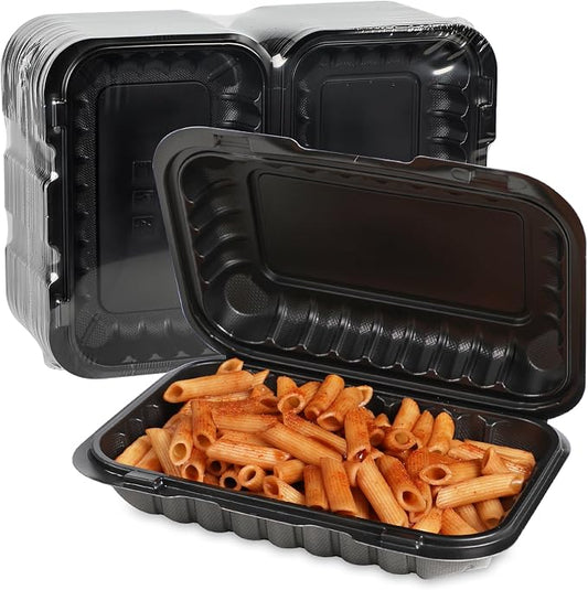 50-Pack 9x6 27oz Meal Prep Containers - Shrink Wrap Ready To Use | Rectangular Clamshell To-Go Boxes | BPA-Free & Stackable | Microwave & Dishwasher Safe for Leftovers, Lunch & Catering by FRESHPAK