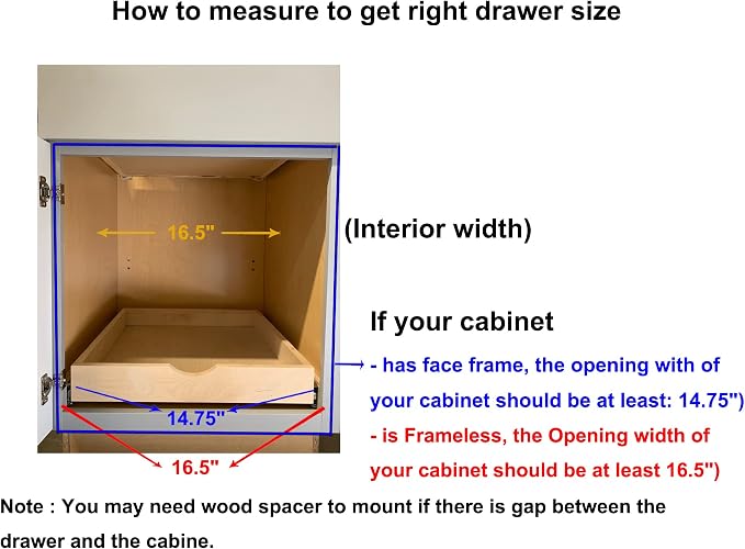 Pull Out Drawers For Cabinets, 16.5"W x 21"D X 4"H Soft Close Slide Out Wood Shelves Storage Organizer for Kitchen, Finished, Heavy-Duty, Bottom Assembly - Image 4