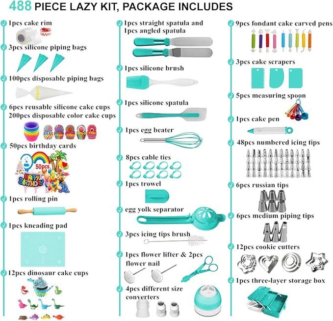 Cake Decorating Kit,Piping Bags and Tips Set,Cake Decorating Supplies,Frosting Piping Kit,Cake Baking Supplies for Beginners (488PS) - Image 5