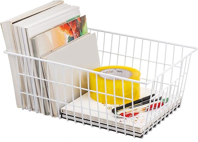 Wire Storage Freezer Baskets, Set of 6 Large 15.4" Farmhouse Organizer Storage Bins Fridge Basket Rack with Handles for Kitchen Cabinets, Pantry, Office, Bathroom Organization - White - Image 5