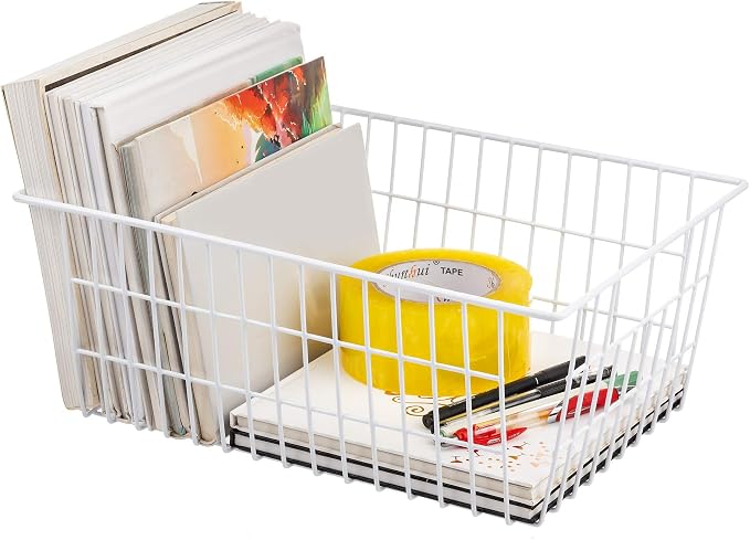 Wire Storage Freezer Baskets, Set of 6 Large 15.4" Farmhouse Organizer Storage Bins Fridge Basket Rack with Handles for Kitchen Cabinets, Pantry, Office, Bathroom Organization - White - Image 5