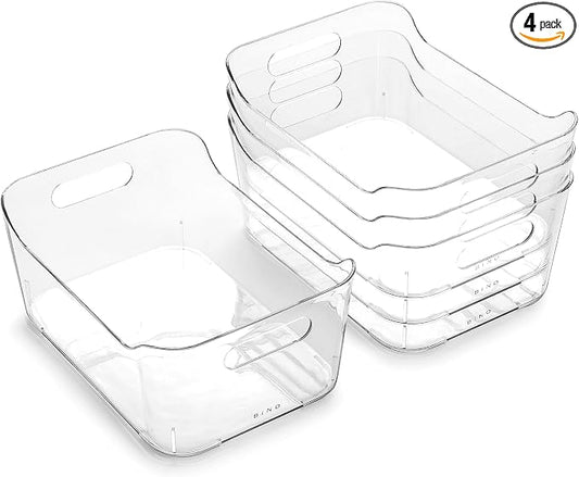 BINO | Plastic Organizer Bins, Small - 4 Pack | The SOHO Collection | Multi-Use Plastic Bin | Pantry & Freezer Organizer Bin | Storage Containers | Bins for Home & Kitchen Org by BINO