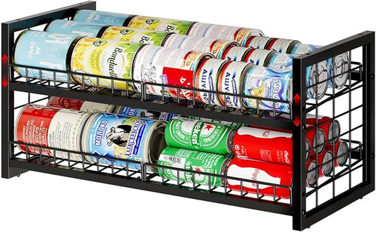 JKsmart 2-Tier Stackable Can Organizer, Extra-Long Can Holders for Pantry Storage, Adjustable Can Dispenser Holds Up to 64 Cans, 12mm Metal Frame, Super Sturdy Racks for Various Canned Food Soda by JKsmart