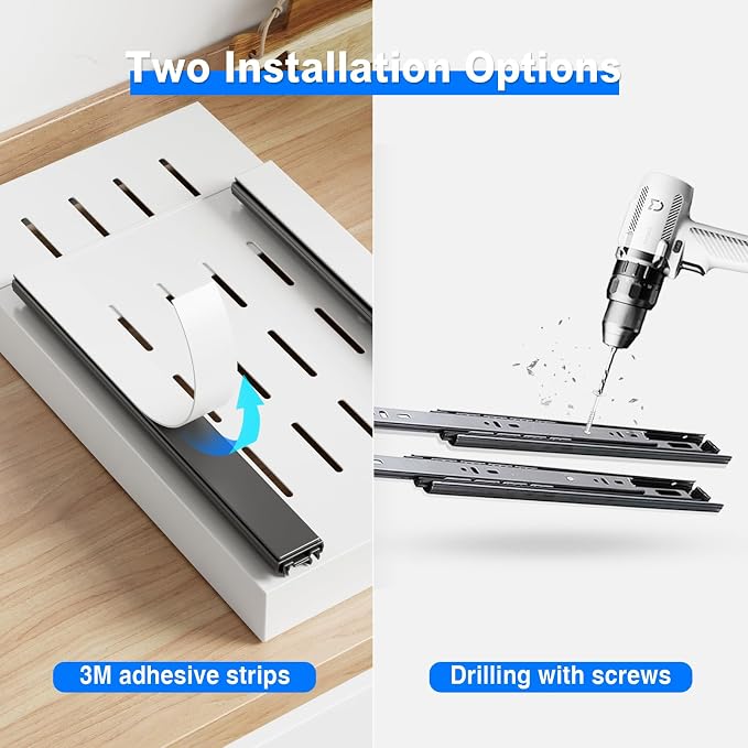 MUSTORN 2 Pack Pull Out Cabinet Organizer, 21.8" Deep Slide Out Drawer for Cabinets Adhesive Pull Out Drawers Heavy Duty Pull Out Shelves for Kitchen, Cupboard, Pantry, Bathroom-White - Image 5