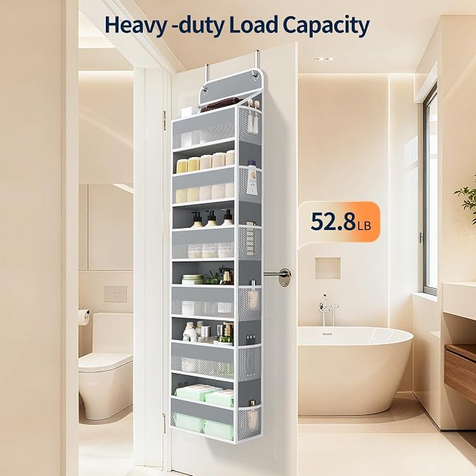 Yecaye Over Door Organizer, 60 lbs Load Capacity, Metal Hanging Storage with 6 Shelves for Toys, Bathroom, Nursery, Dorm Room, Grey,1Pc - Image 5
