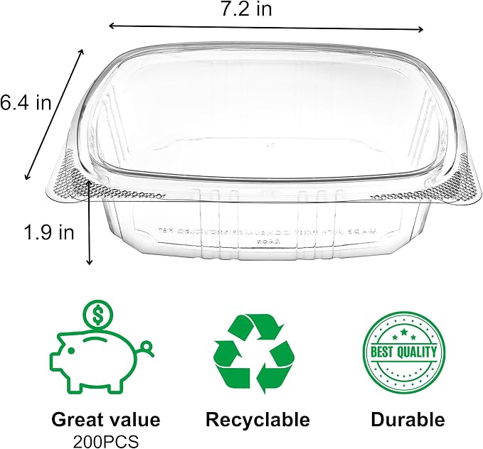 24oz RPET Clear Hinged Lid Deli Container- 200Pcs - Image 2