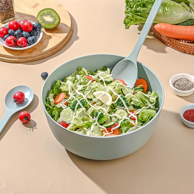 LOVYANXUE Bamboo Fiber Salad Bowl with Servers Set Large 9.8inches Nature Bamboo Mixing Bowl with Servers with Lid Spoon and Fork for Fruits,Salads and Vegetables - Image 3
