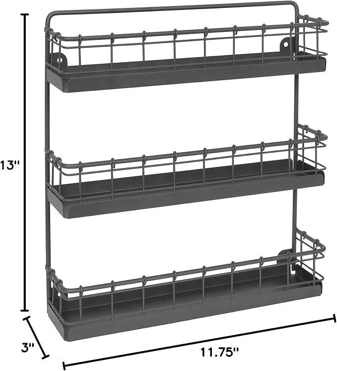 Spectrum Diversified Storage for Kitchen, Pantry, Cabinet, Industrial Gray Vintage Wall-Mount 3-Tier Spice Rack, Large (Pack of 4) - Image 6