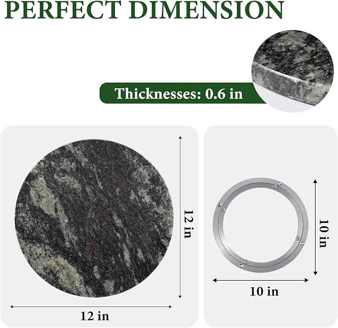 12'' Black Marble Lazy Susan for Dinning, Marble Turntable for Kitchen Counter, Lazy Susans Organizer for Cabinet, Serving Rotation Spinning Tabletop Organizer Swiveling, Spice Rack Storage - Image 2